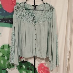 ⛵5/$15 Forever 21 Mint Lace Button-Up Blouse
